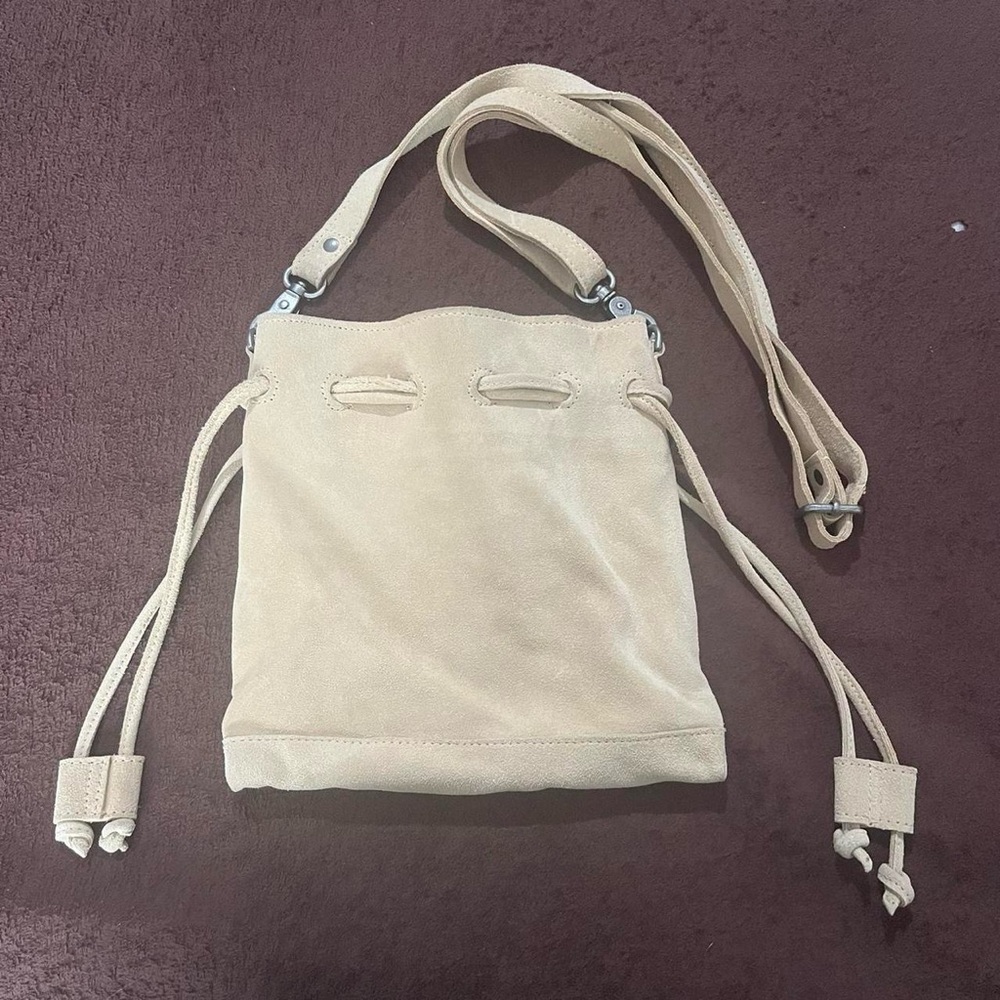 Free People Cream Suede Leather Crossbody Boho Purse w Adjustment Cords